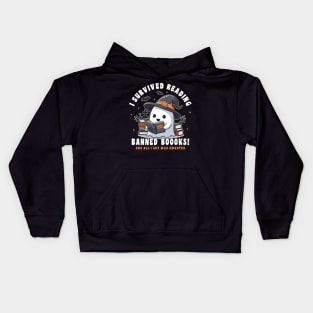 Halloween I Survived Reading Banned Boooks cute reading ghost Kids Hoodie